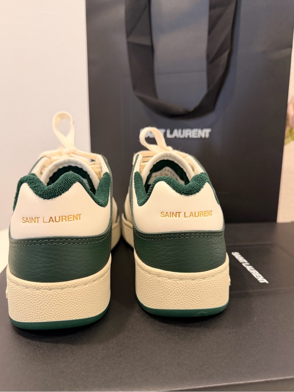 Saint Laurent Unisex Green and White Low-Top Sneakers Size 7.5 - Picture 5 of 8